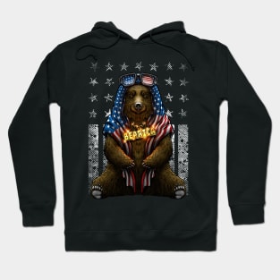 Bearica America Flag Patriotic Grizzly Bear Hoodie